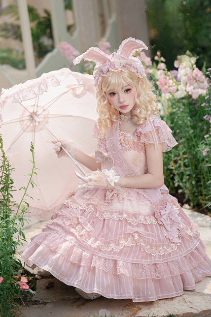 【6月20日予約締切】ピンク/ブルースイートラビットリボンフェアリープリンセスレースティアードJKSドレス