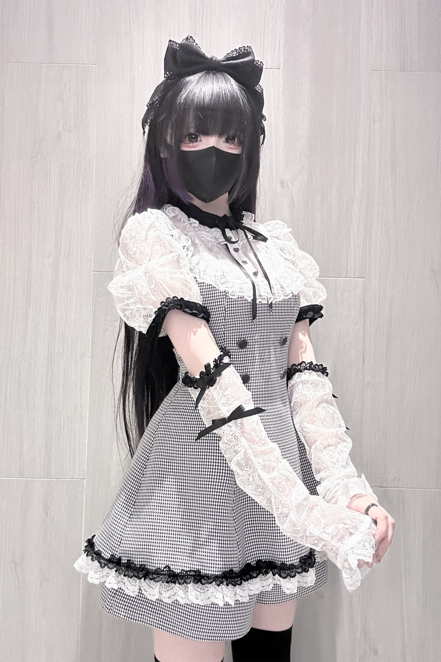 [3월 15일 예약마감] 깅엄 체크 다크 스위트 레이스 원피스 + 반바지