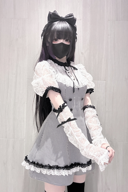 [3월 15일 예약마감] 깅엄 체크 다크 스위트 레이스 원피스 + 반바지