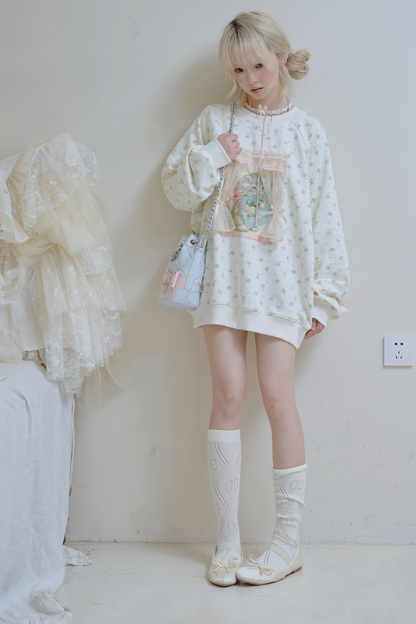 フローラルキャットレースカーテンスウェット