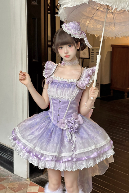 【予約商品】バレエスタイルエレガントドレス+ハット+ヘアバンド+リボンテール