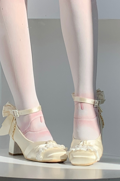 レースアップスクエアトウバレエヒール