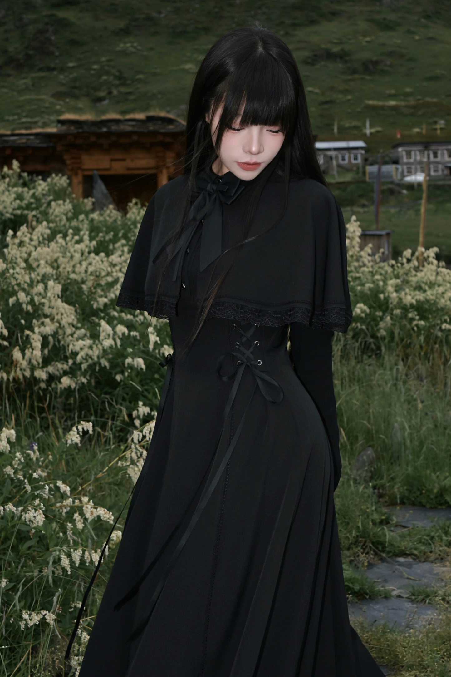 French cape dark dress