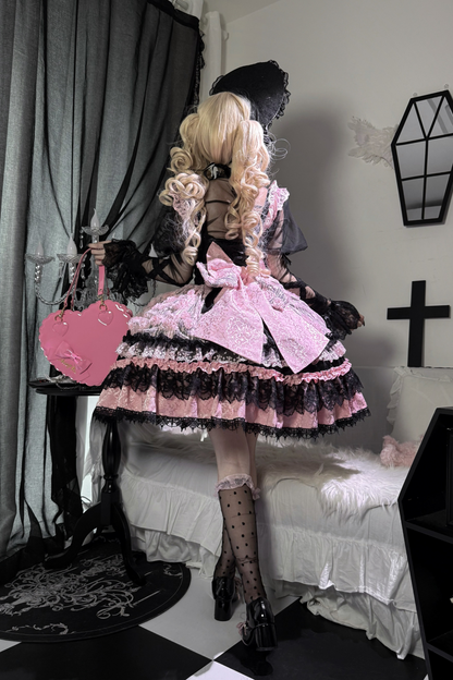 ローズフリルプリンセスジャンパースカート+バッグリボン+ボンネット