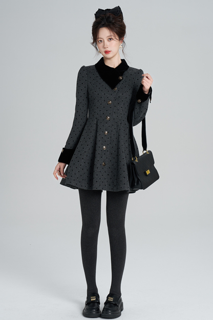 フレンチグレイポルカドットウールンコート