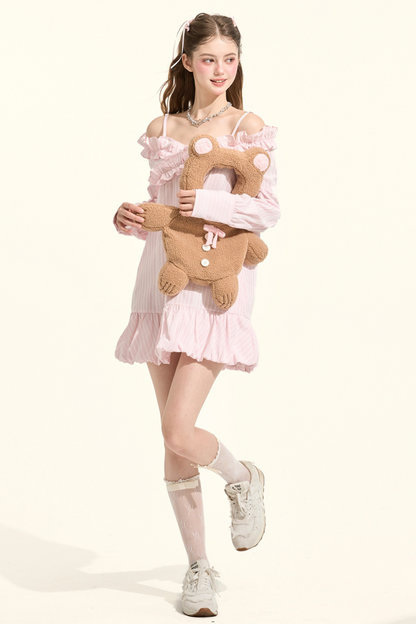 Pre-Fall Lace Striped Off-Shoulder Bubble Gown