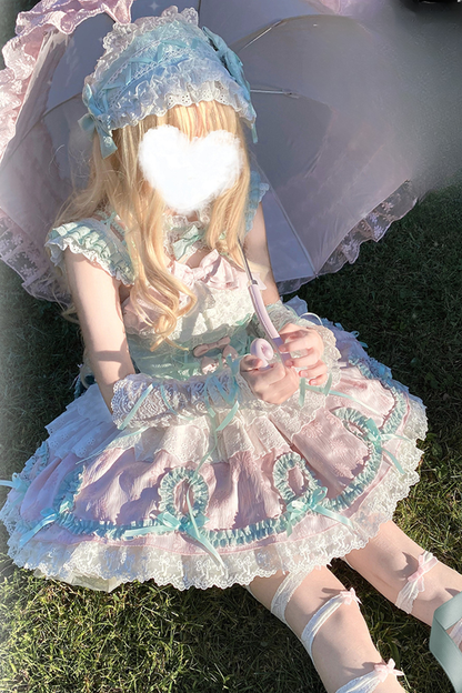 Butterfly Princess Lolita Dress + Petticoat + Clip + Frill Sleeve Shirt