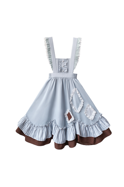 【予約商品】レトロアリス風サスペンダースカート＋シャツ＋リボンネクタイ＋ブローチ＋ヘアクリップ