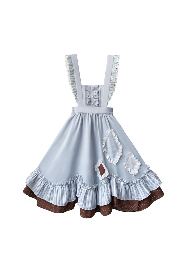 【予約商品】レトロアリス風サスペンダースカート＋シャツ＋リボンネクタイ＋ブローチ＋ヘアクリップ