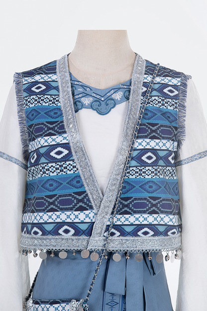 Weiyan Hulan ethnic vest + top + skirt + shoulder bag
