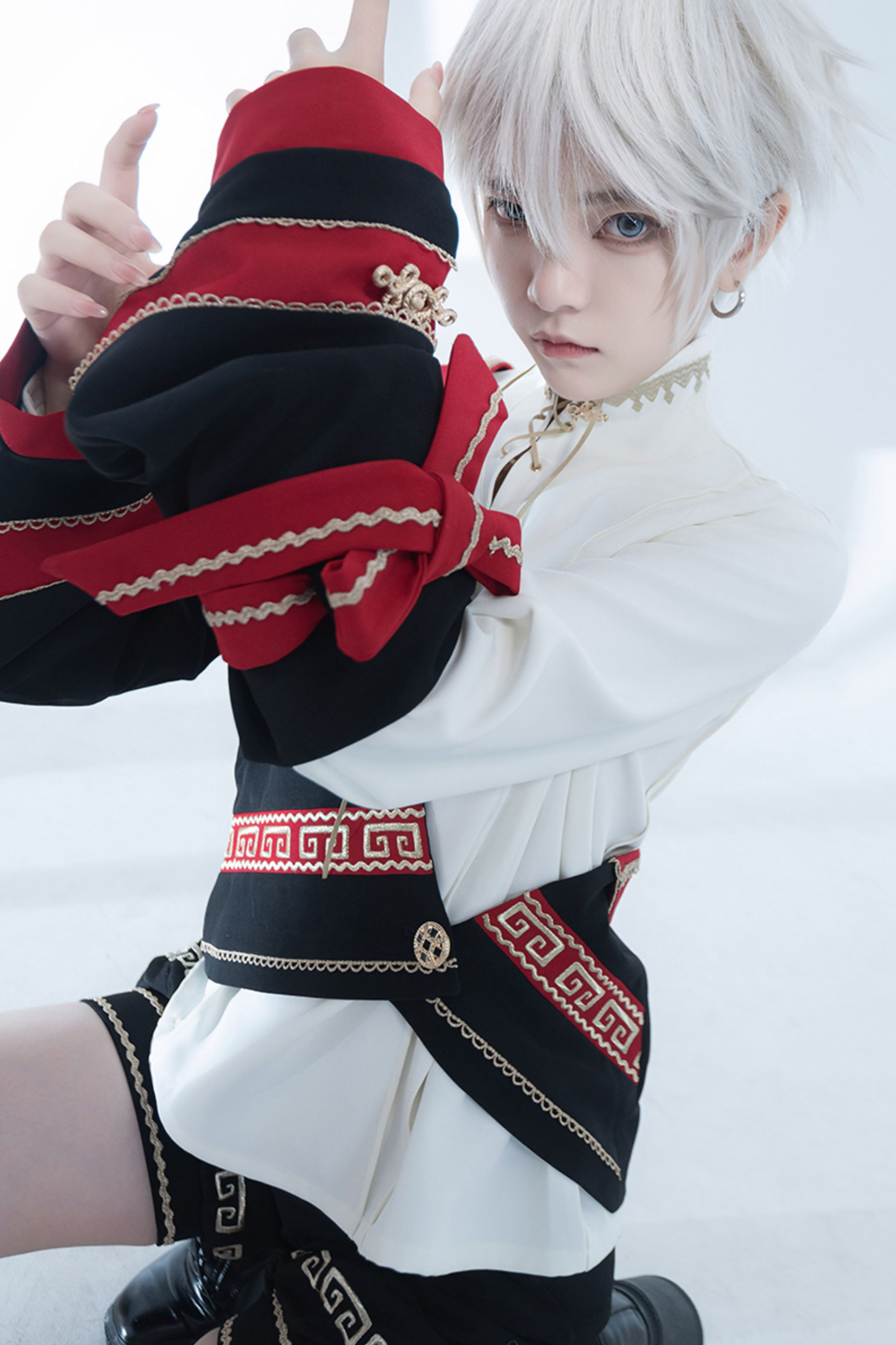 レトロスタンドカラーシャツ+ハーフパンツ+ジャケット