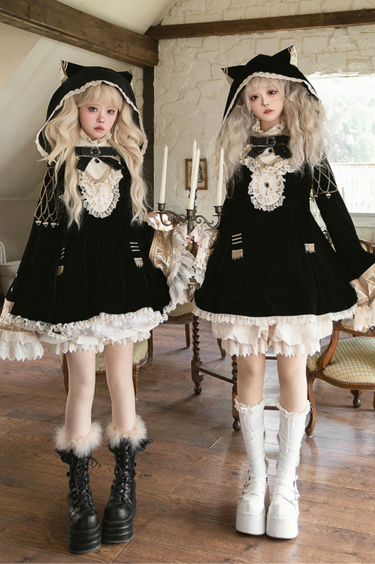 Black Cat Ruffle Clock Lolita Dress + Pumpkin Pants