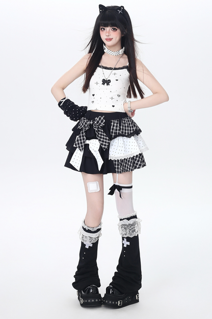 Plaid Dot Tiered Skirt