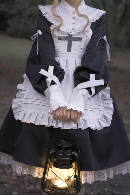 ランタンエンジェルメイドロリータドレス＋エプロン＋つけ襟