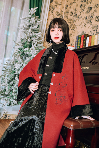 Chinese Dragon Motif Long Cardigan