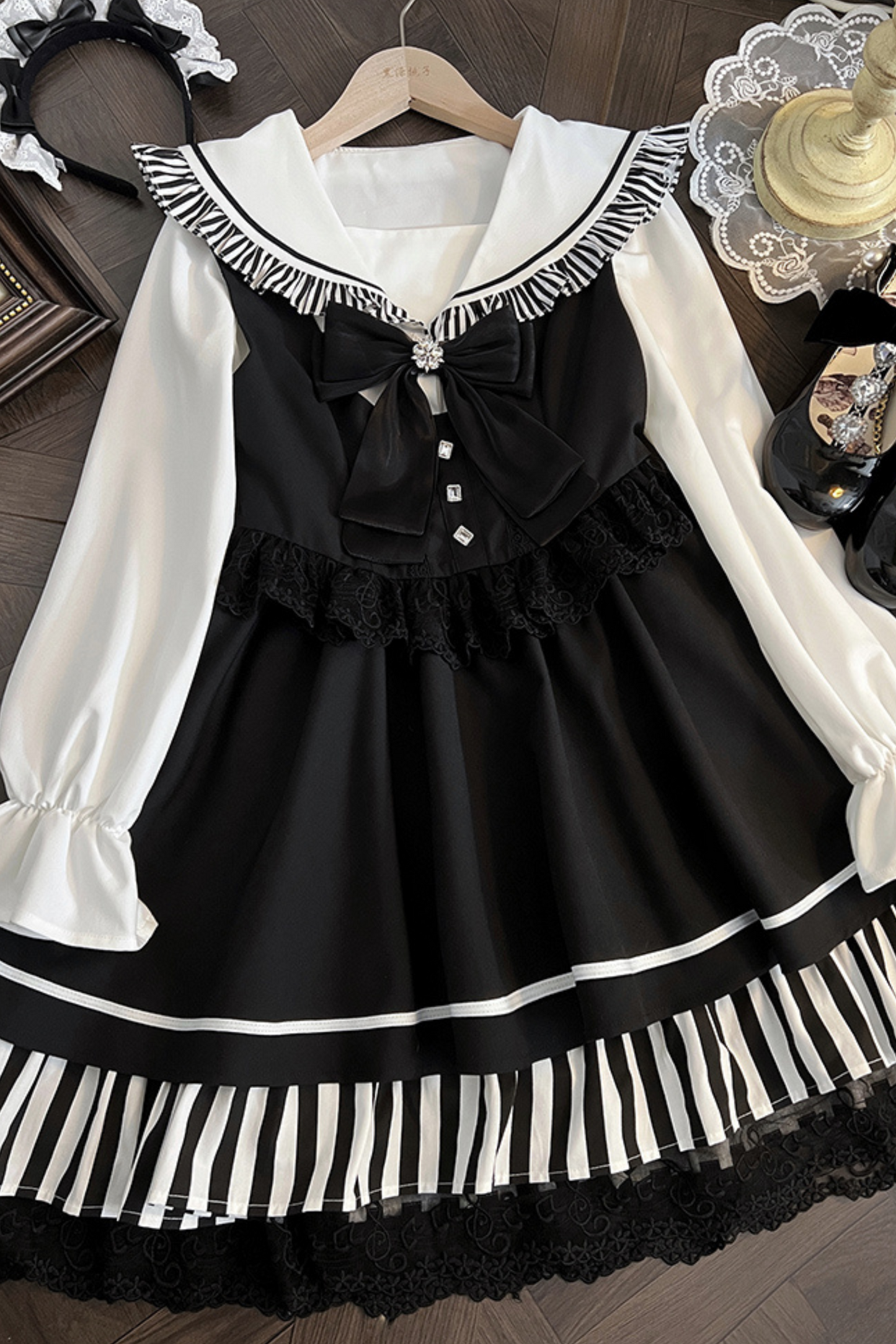 Dark Light Sailor Top + Lace Little Black Skirt