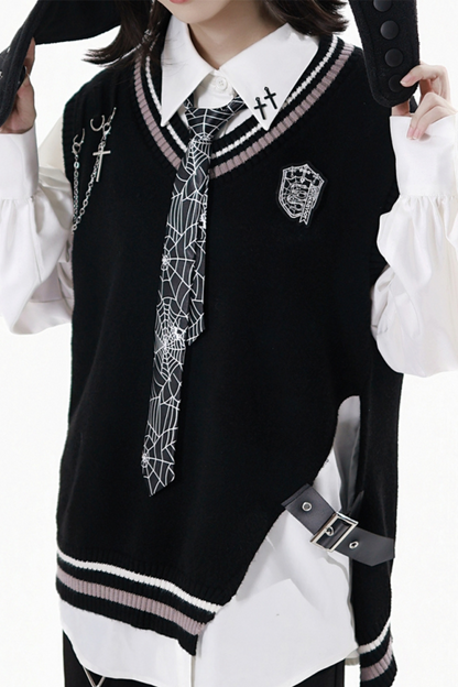 Dark Knight College vest + shirt + suspender skirt + pants + tie