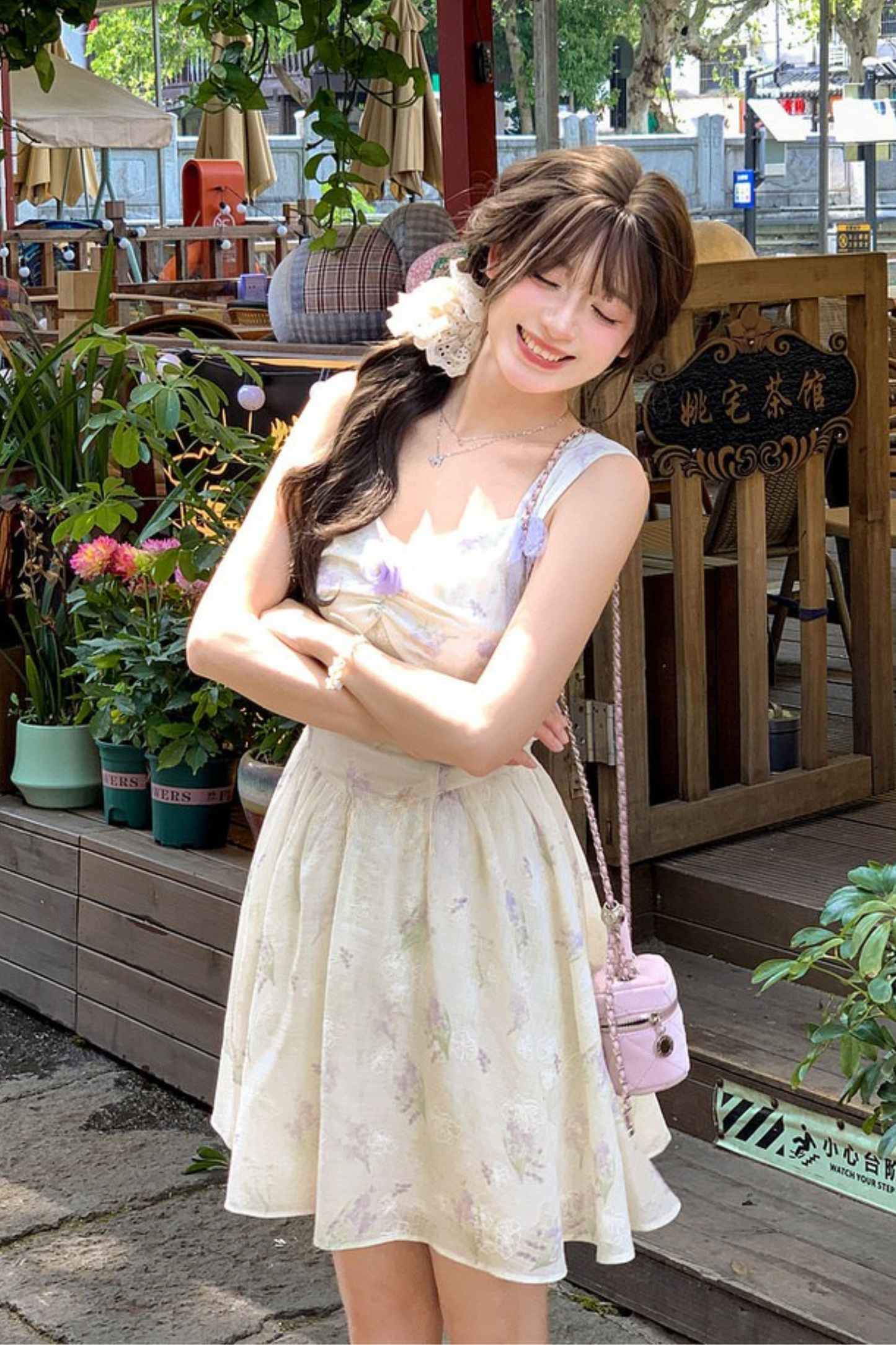 French Flower Off-the-shoulder Dress + Cardigan