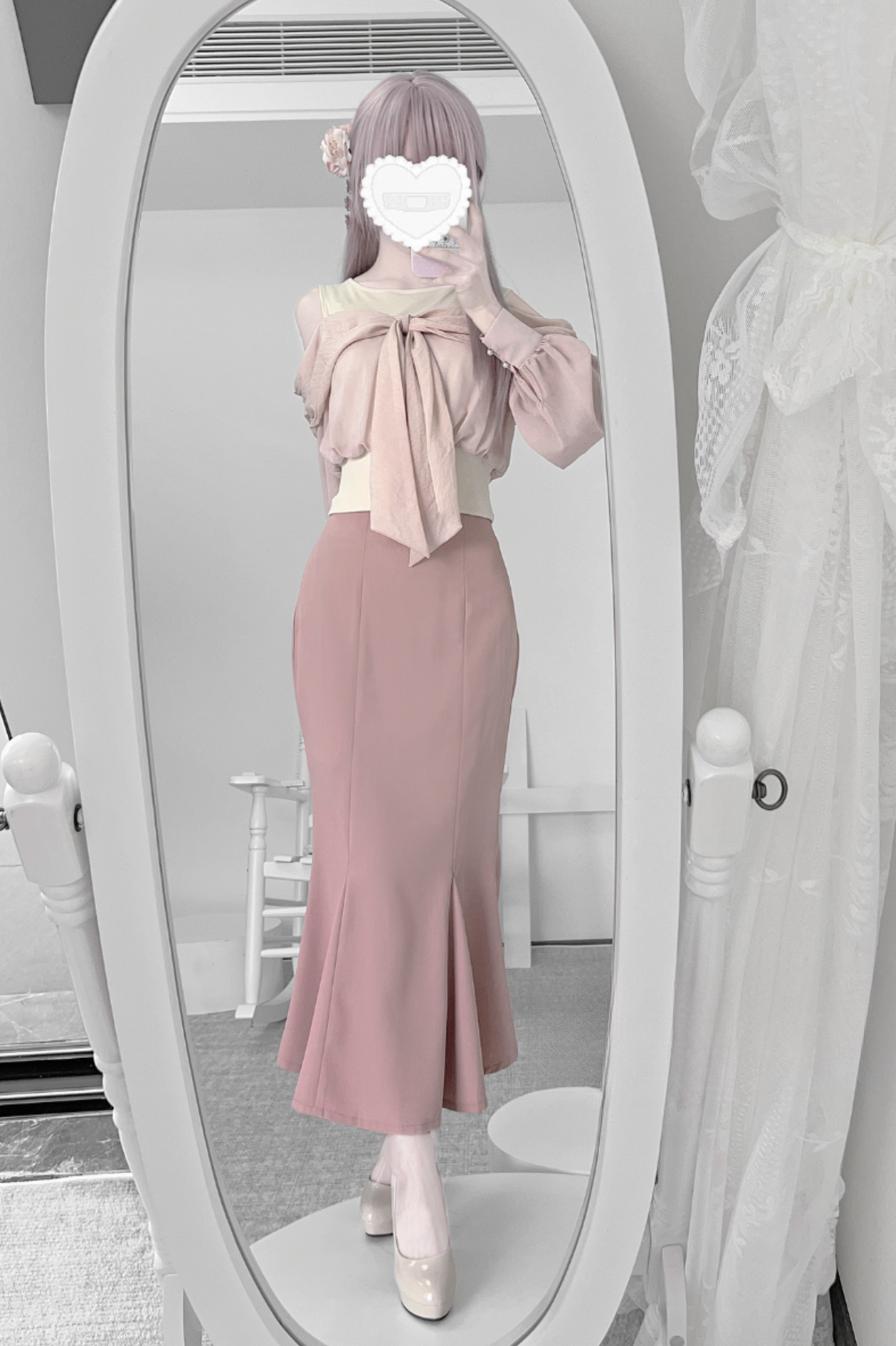 Off-the-shoulder top + mermaid skirt