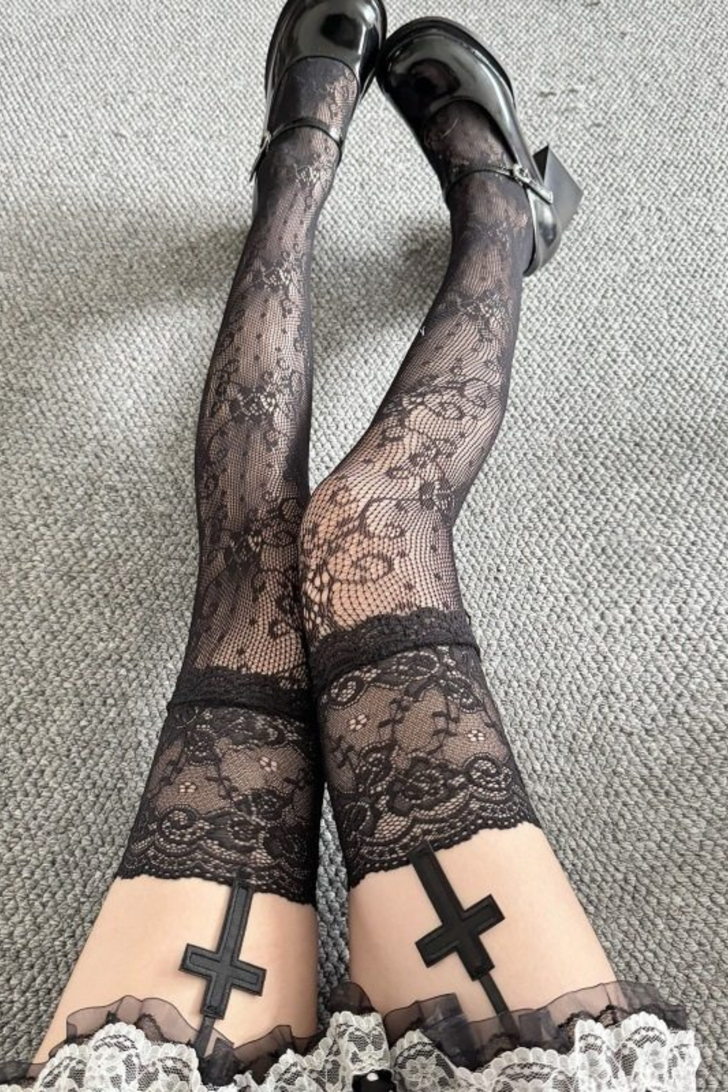 Cross Lace Fishnet Stockings