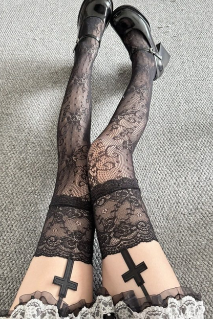 Cross Lace Fishnet Stockings