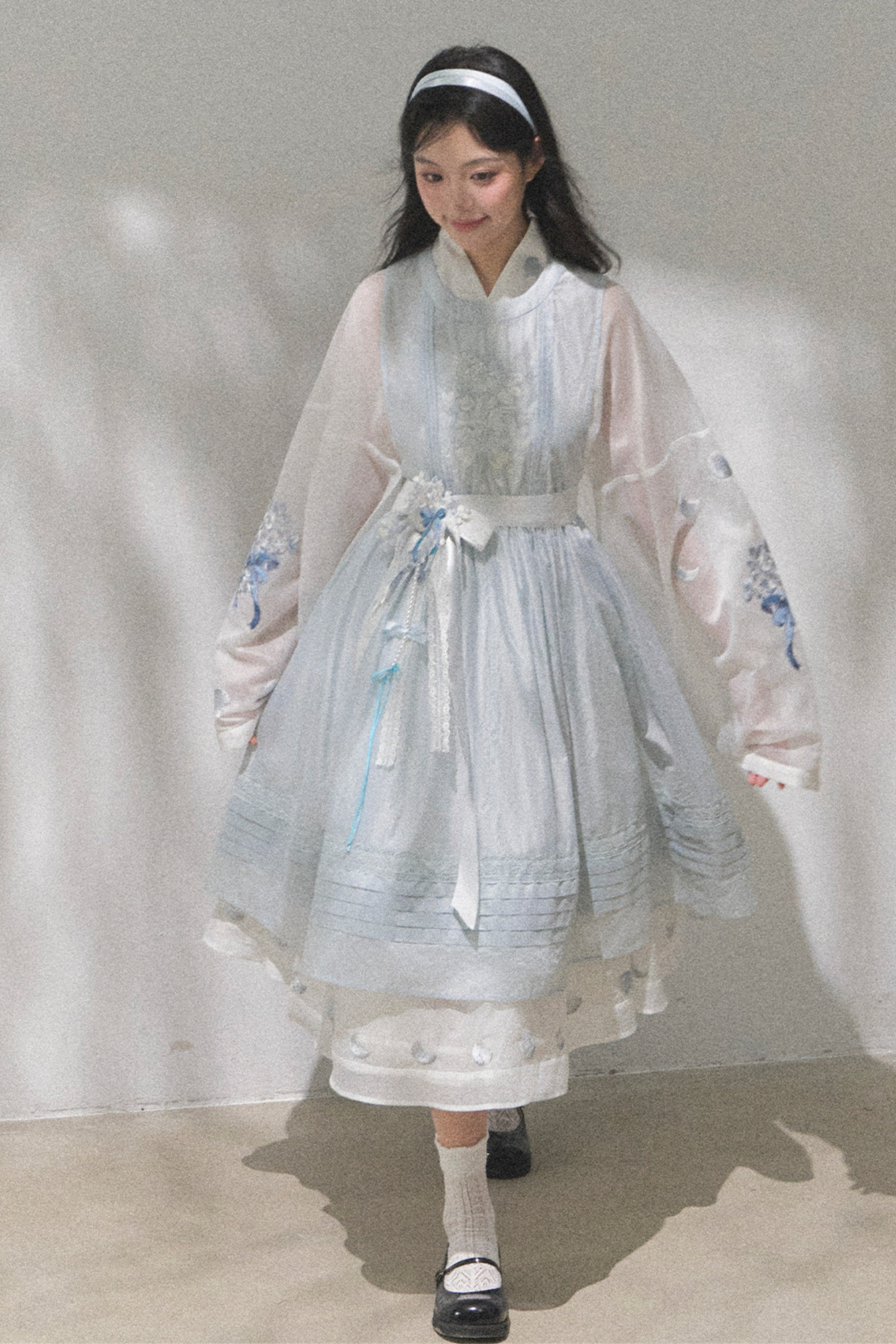 ピュアホワイトチャイナドレス+カバーエプロン+ベルト