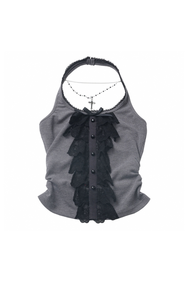 ヴィンテージショートカーディガン＋レースホルターネックトップス＋スカート