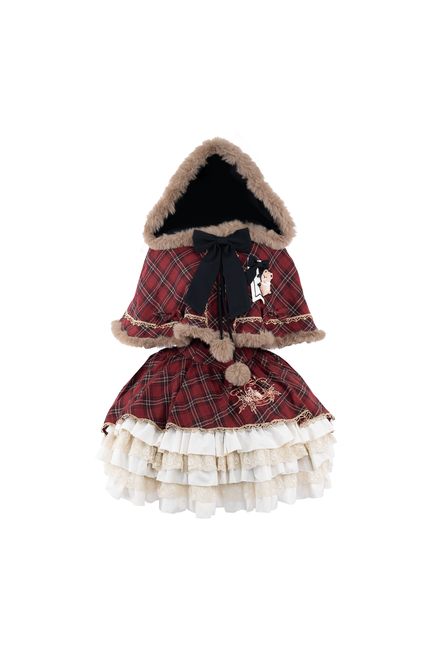 [Pre-order item] Check Lolita JSK + Hooded Cloak + Knit + Bear Catsuit