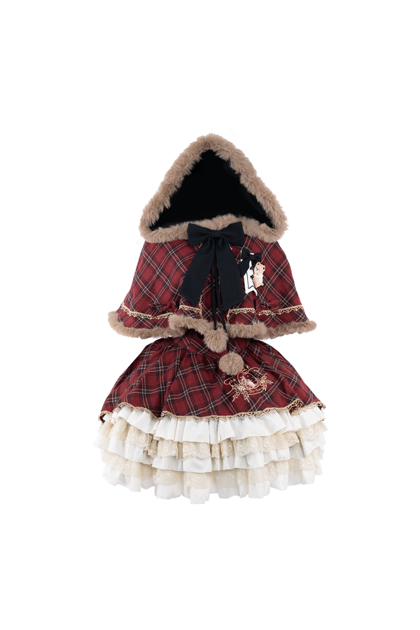 [Pre-order item] Check Lolita JSK + Hooded Cloak + Knit + Bear Catsuit