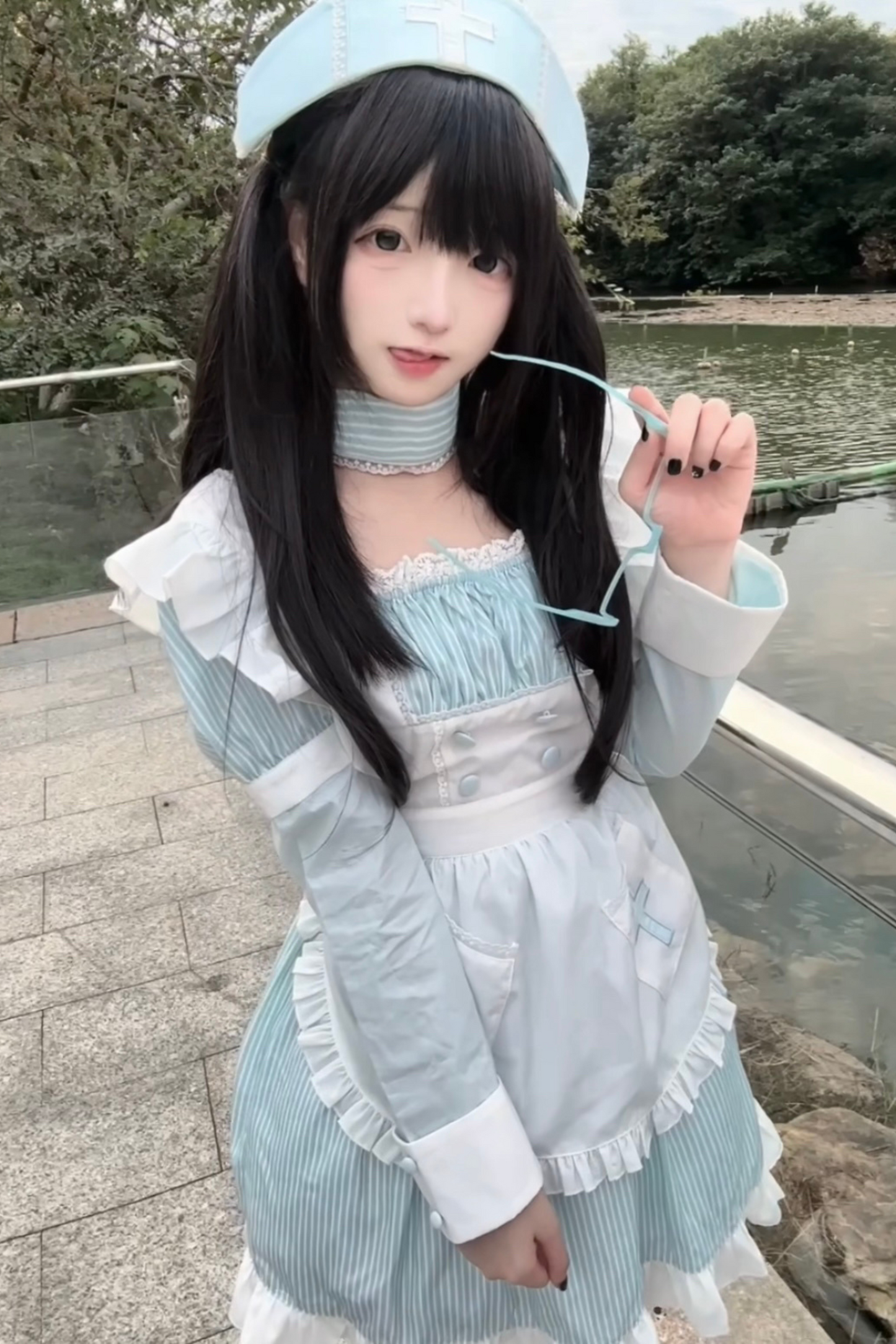 Angel Aqua Maid Apron Dress + Nurse Hat