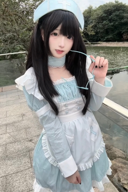 Angel Aqua Maid Apron Dress + Nurse Hat