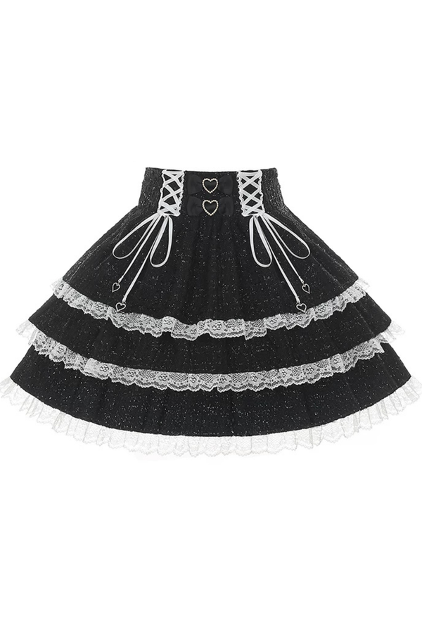 Chaqueta de tweed Dark Kawaii + Camisa + Falda + Clip