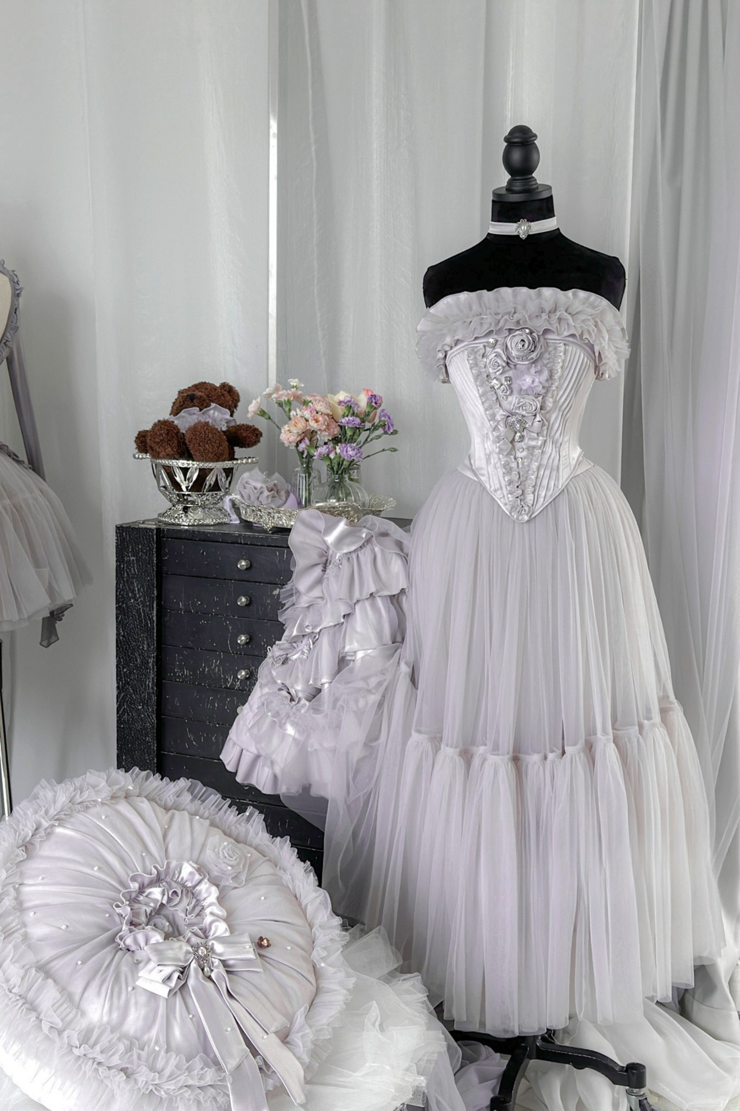 ビクトリアフラワーチューブトップス＋ショートスカート＋ロングスカート＋ガーゼスカート＋アームリング＋チョーカー