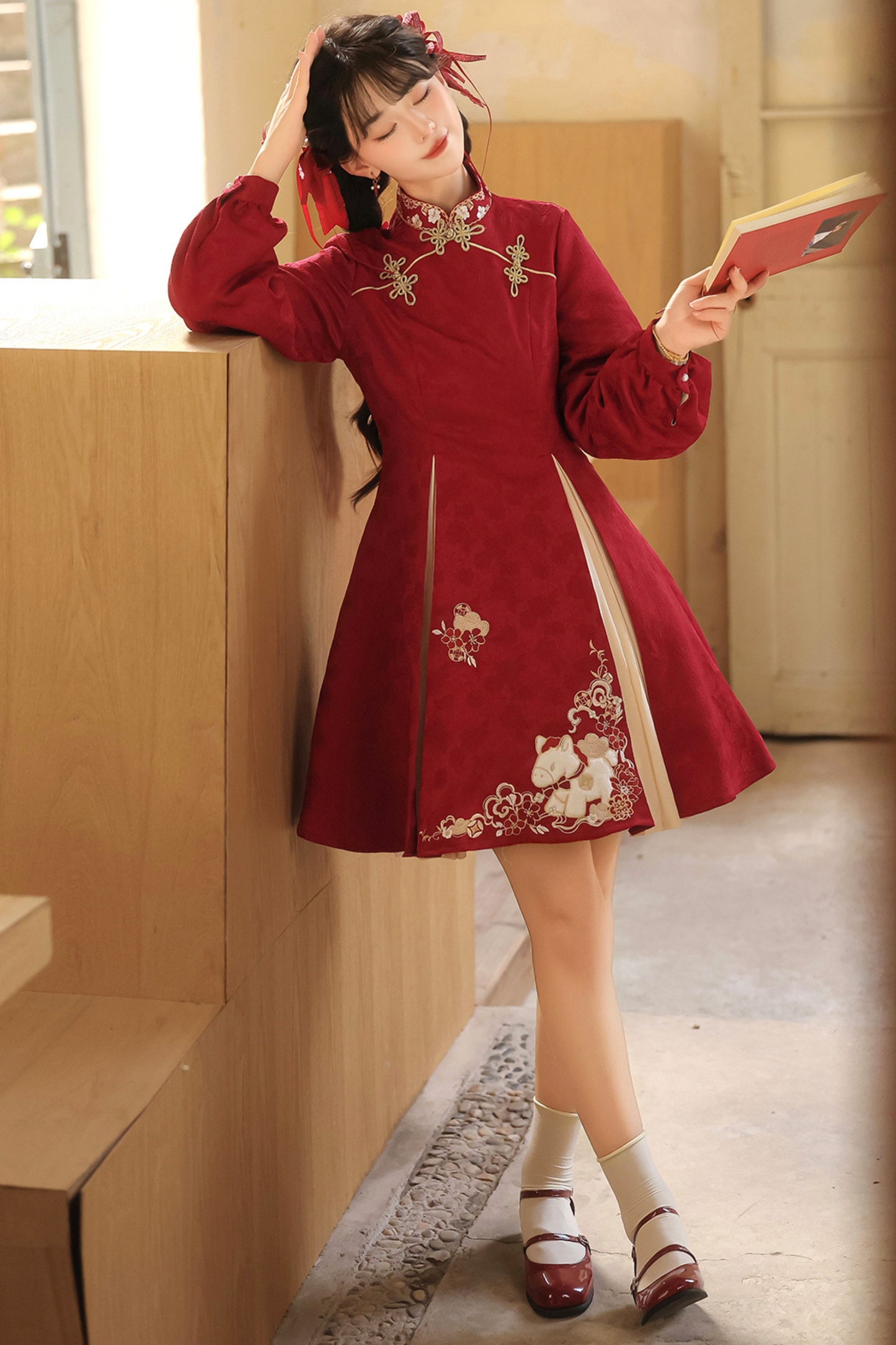 Chinese fur outerwear + retro dress