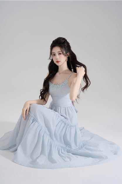 Romantic French Long Dress + Short Cardigan