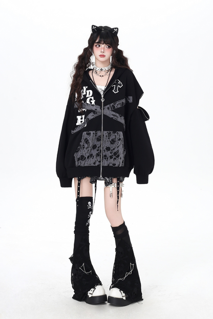 Dark Crazy Girl Loose Hooded Hoodie