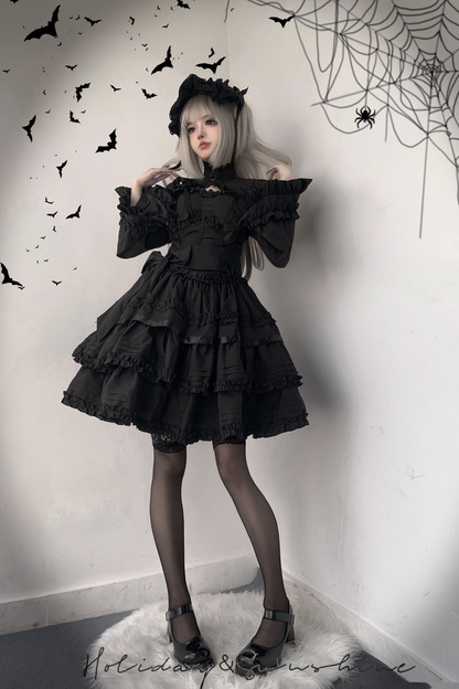 ゴシックレトロヘリンボーンウエストスリミングロリータドレス