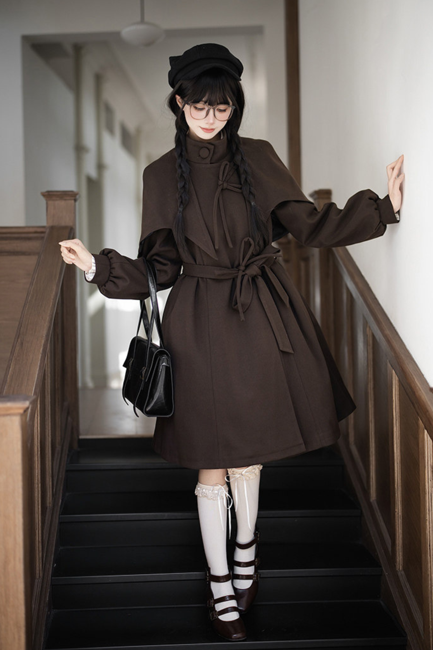 Baker Street Cloak Coat + Striped Dress + Pumpkin Pants + Hat