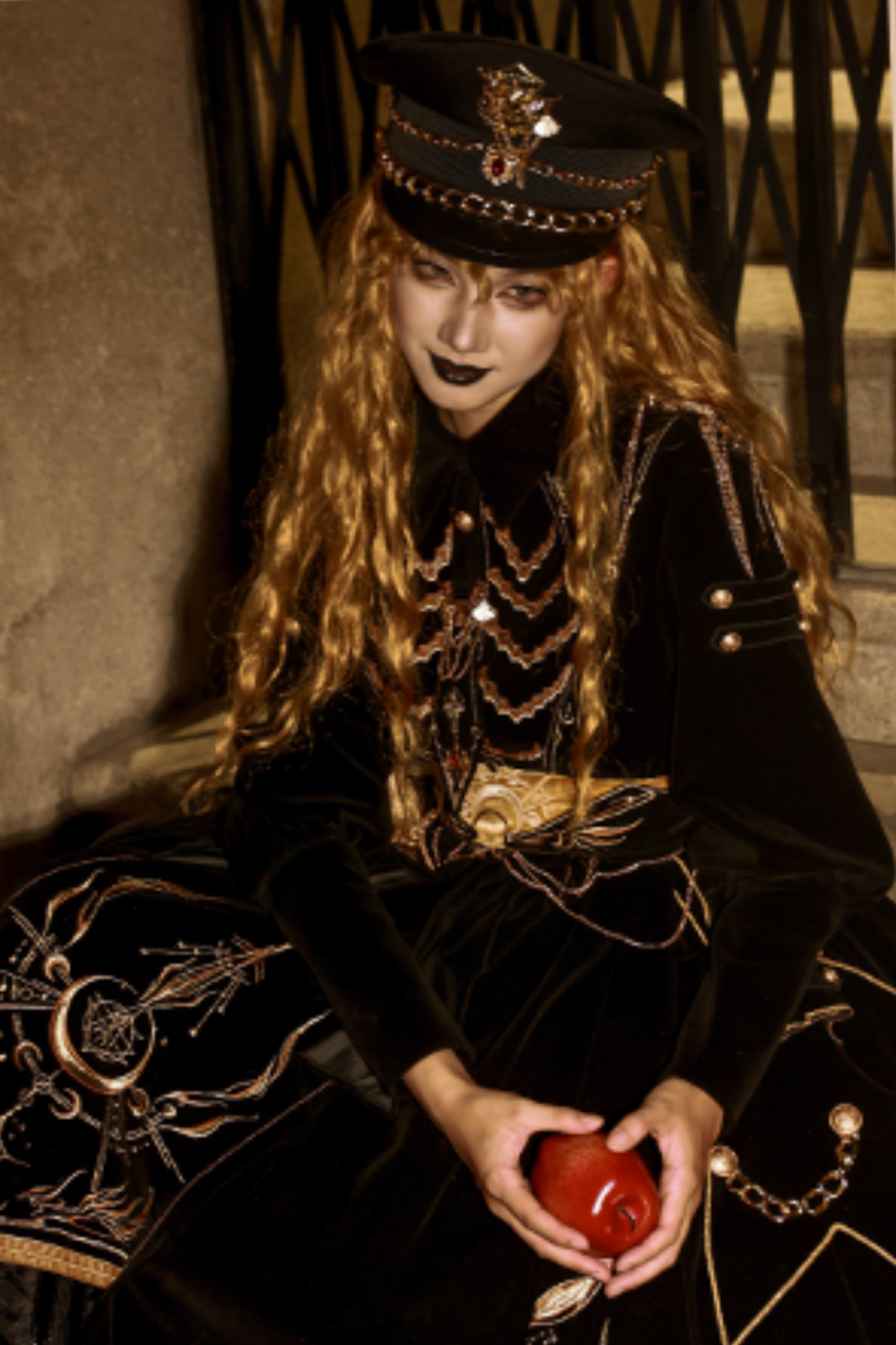 [Deadline for reservations: November 16] Holy army black gold embroidered military cape dress complete set + dress set