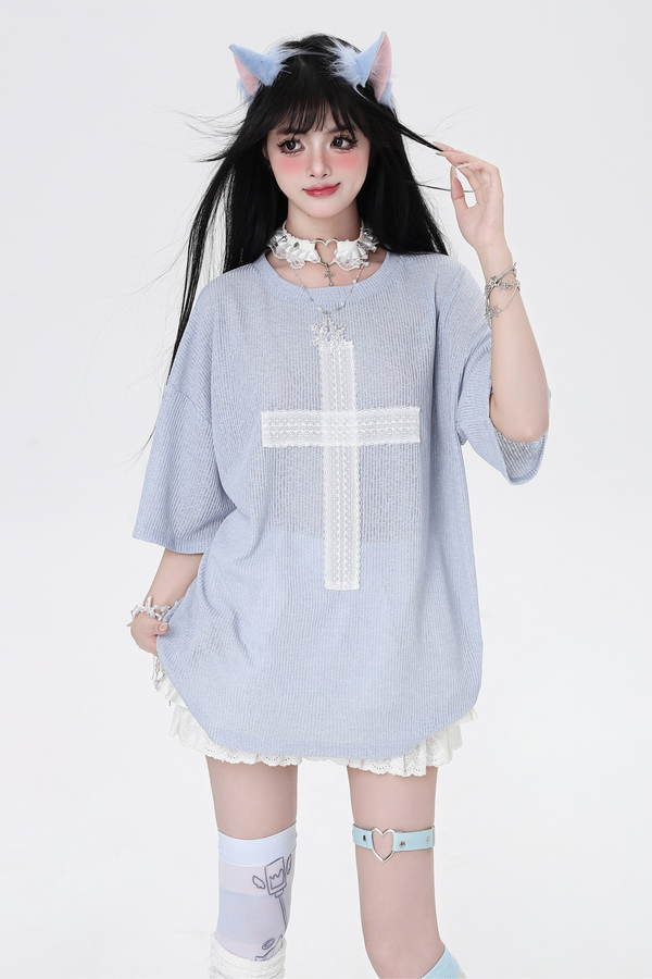 サブカルチャークロスパッチルーズトップス