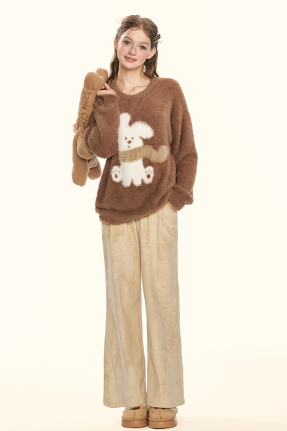 ストレートスエードパンツ+ファーベルト