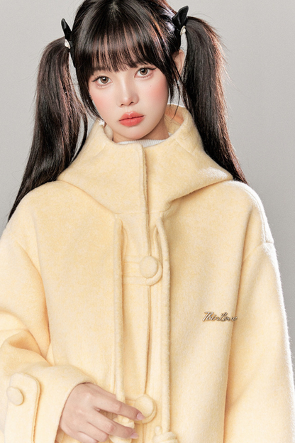 French Single Brest Food Long Wool Coat