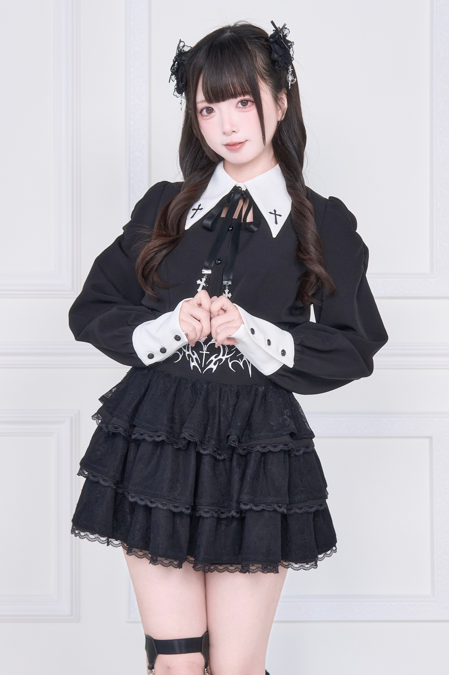 クロス刺繍シャツ+スカート