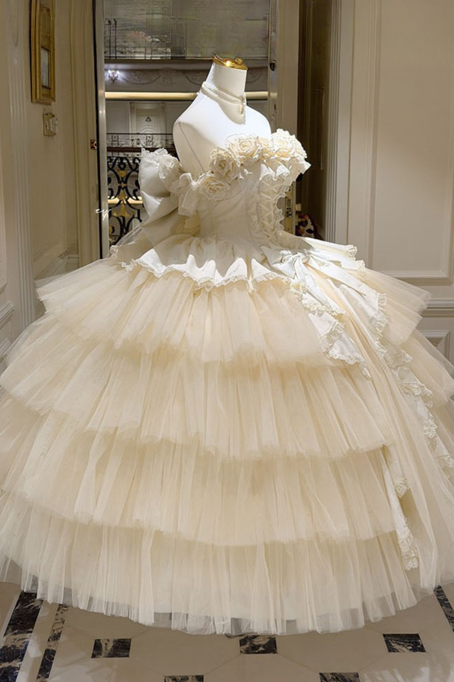 [예약상품] 4월 4일 예약마감]애프리콧 웨딩 로리타 원피스+숄+소매+리본 테일+베일