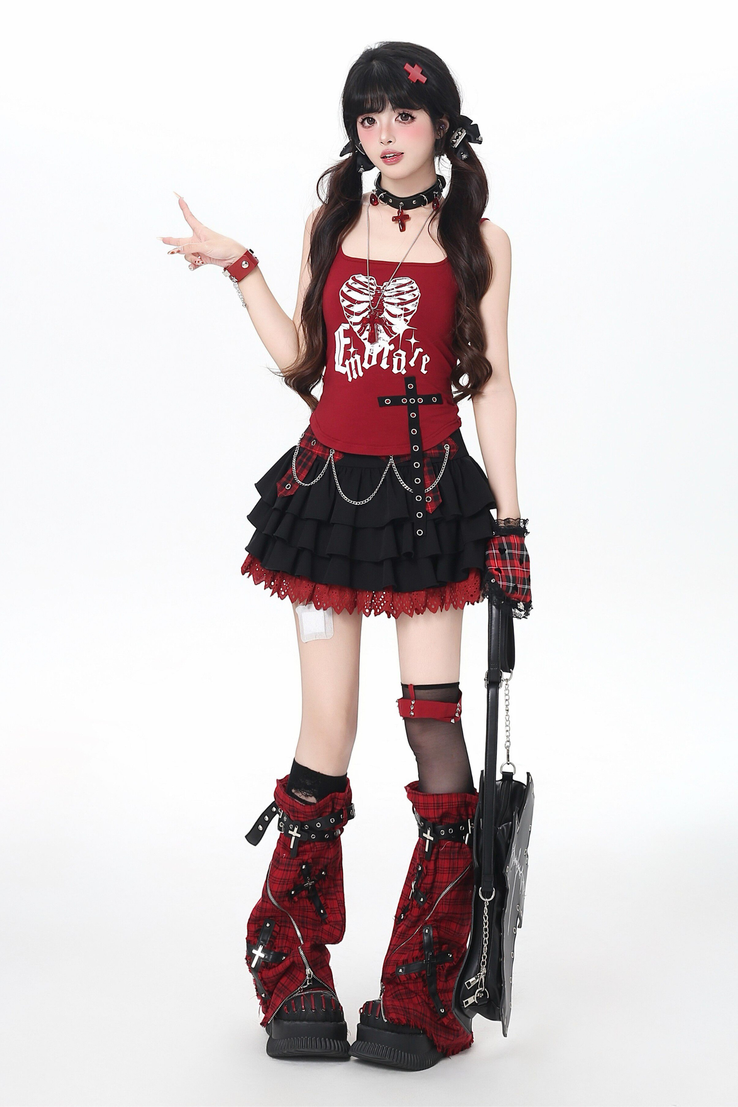 Plaid Chain Tiered Skirt