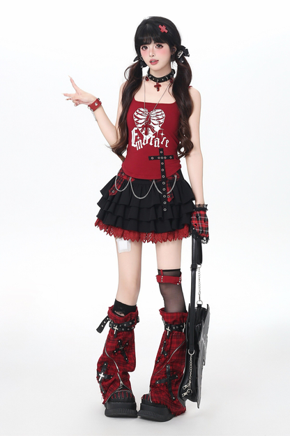 Plaid Chain Tiered Skirt