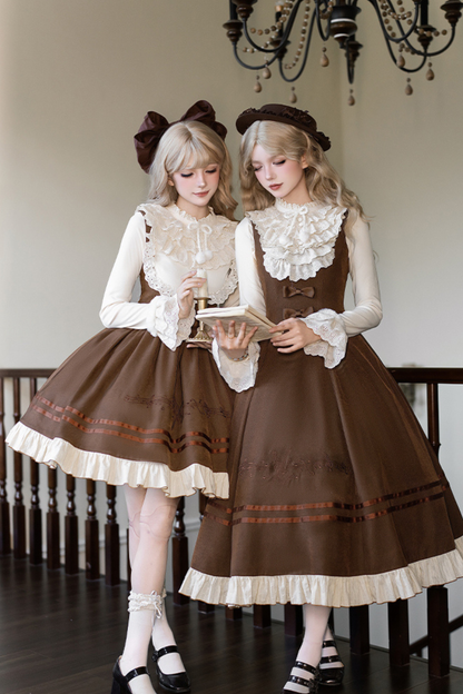 ツインフリルドールジャンパースカート+トップス+リボン+ハット