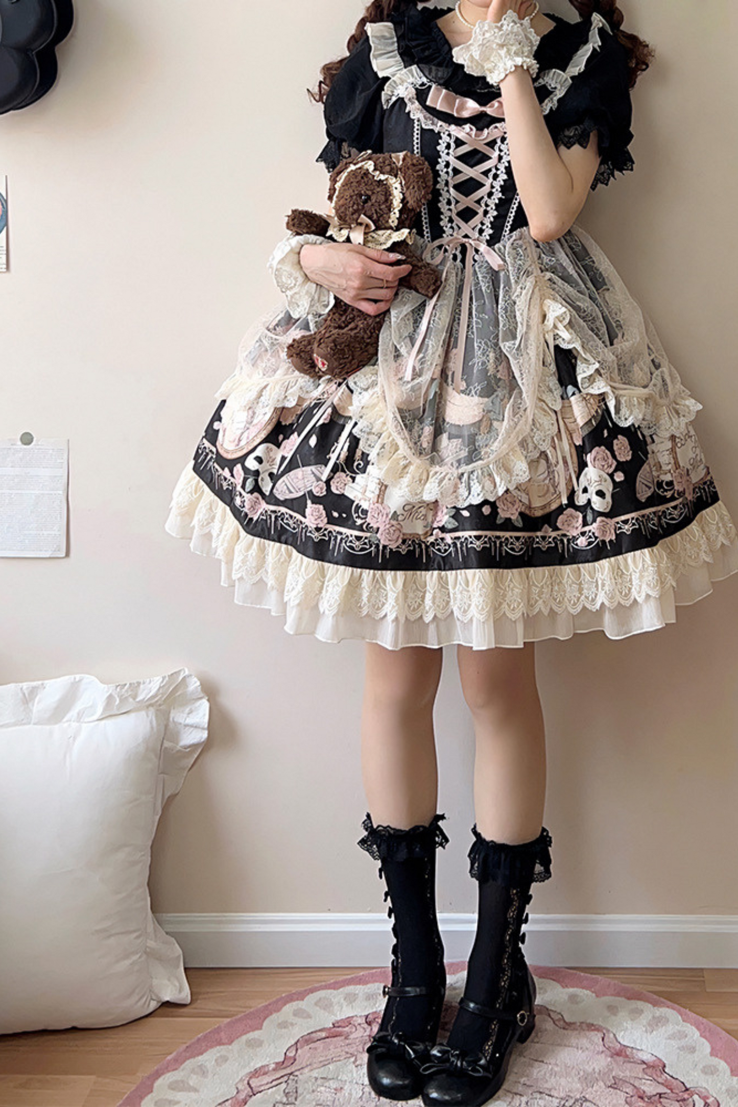 Daily Color Sweet Princess Jumper Skirt + Lace Doll Shirt
