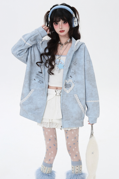 レースバニーフードルーズパーカー