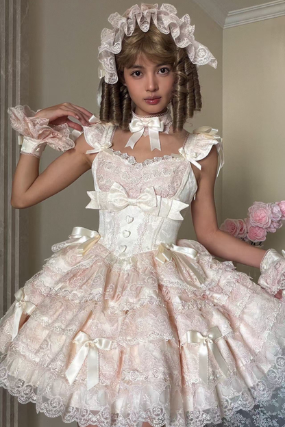 【予約商品】プリンセスバレエケーキロリータドレス+ヘアバンド+ネックレス+スリーブ+テール